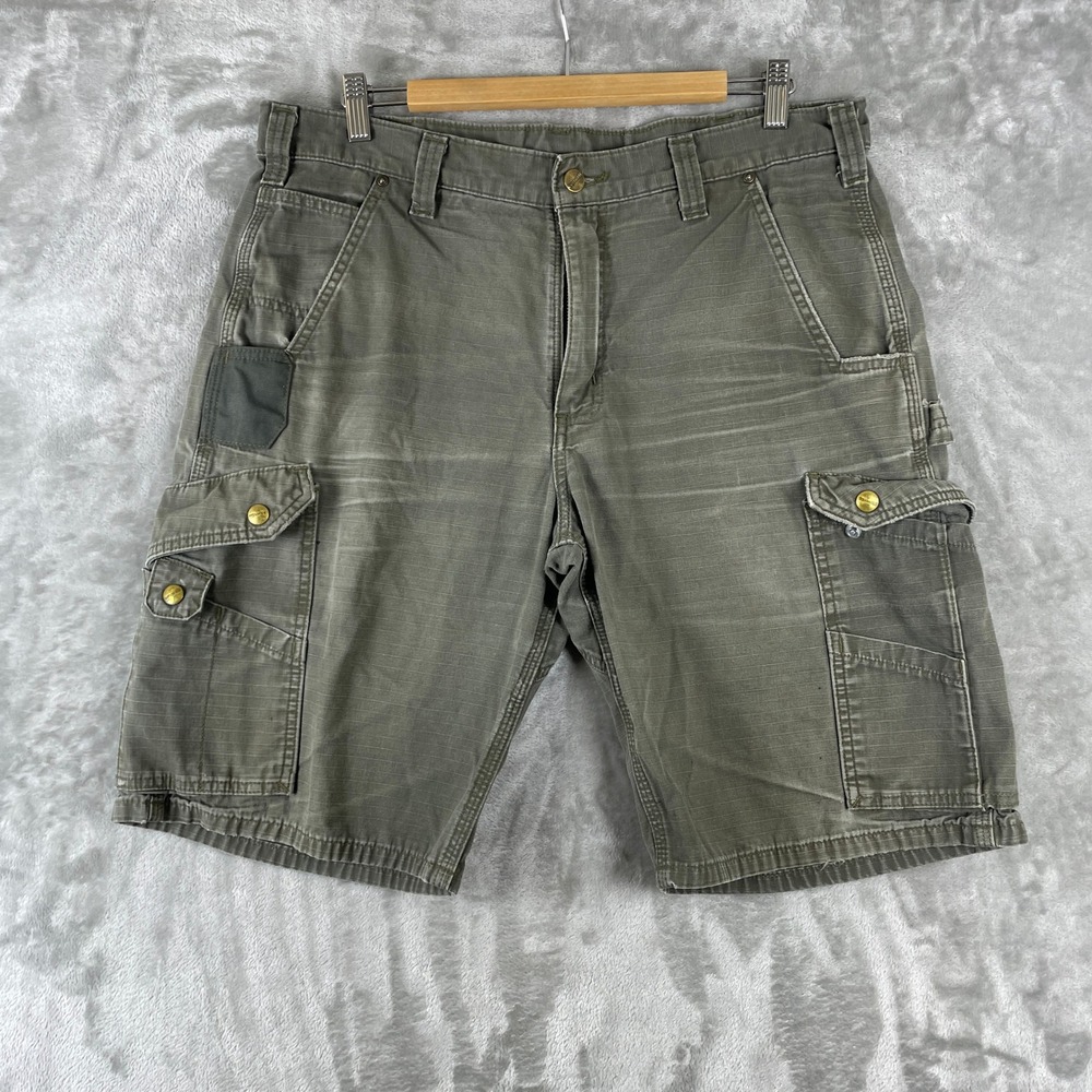 Carhartt Cargo Shorts Mens 36 Green Ripstop Multi Pocket B357 MOS